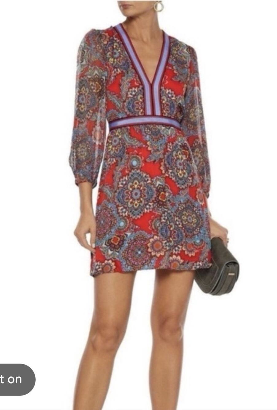 Alice + Olivia Jaida Deep V-Neck Blouson Mini Dress Red 8
